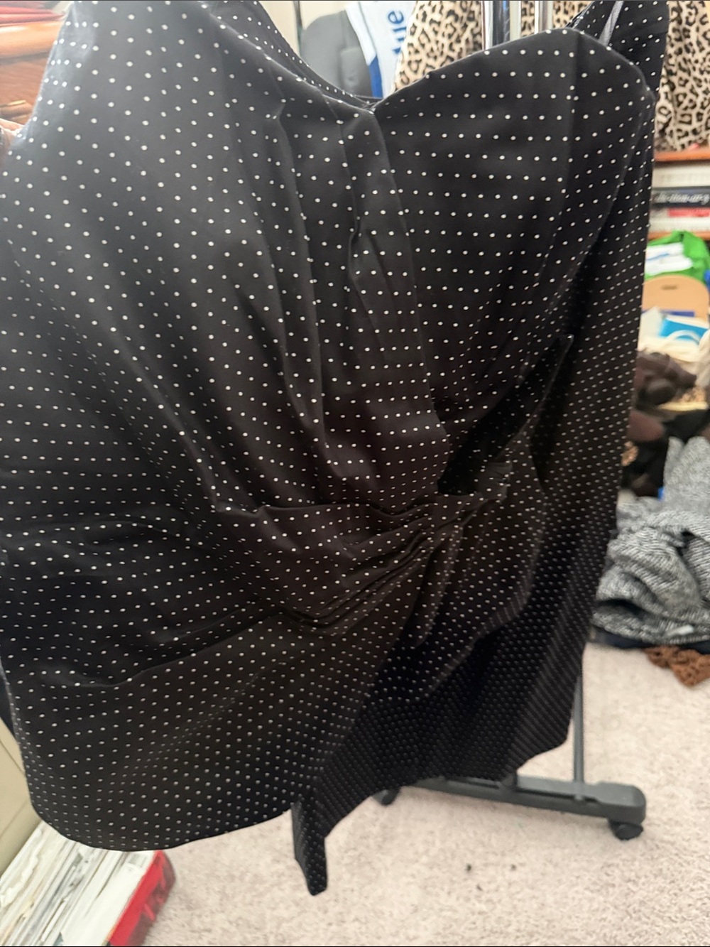 Black Polka Dot Twist-Front strapless top w/pencil skirt
